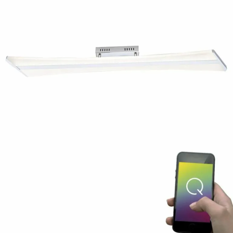 Plafonnier Paul Neuhaus Q-Riller LED Chrome, 2 lumières, Télécommandes, Changeur de couleurs