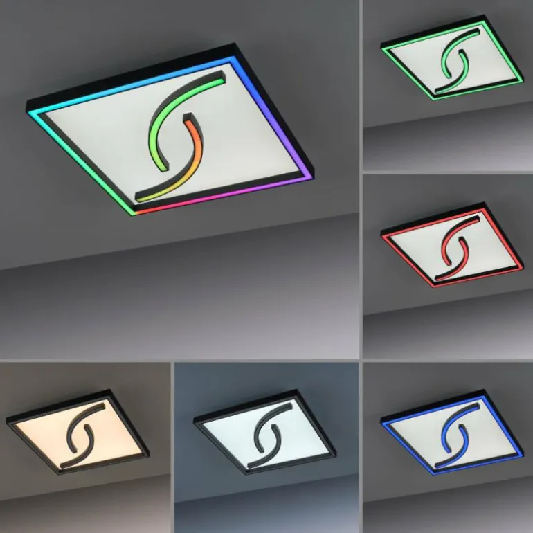 Plafonnier Paul Neuhaus SERPENT LED Noir, 1 lumière, Télécommandes, Changeur de couleurs