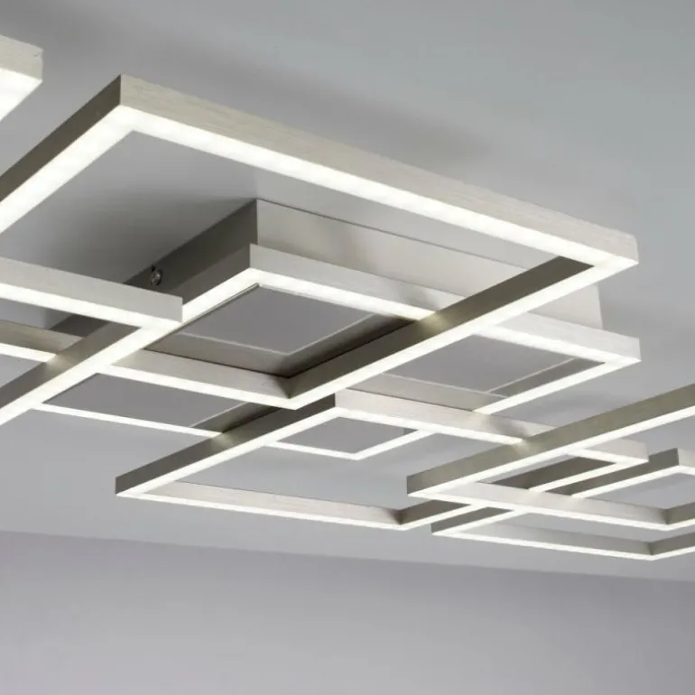 Plafonnier Paul-Neuhaus Q-INIGO LED Acier brossé, 7 lumières, Télécommandes