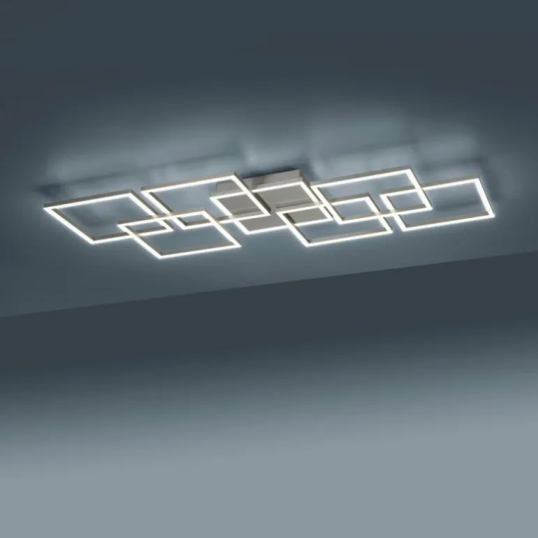 Plafonnier Paul-Neuhaus Q-INIGO LED Acier brossé, 7 lumières, Télécommandes