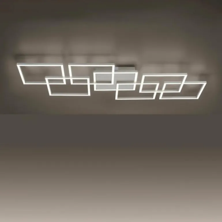 Plafonnier Paul-Neuhaus Q-INIGO LED Acier brossé, 7 lumières, Télécommandes