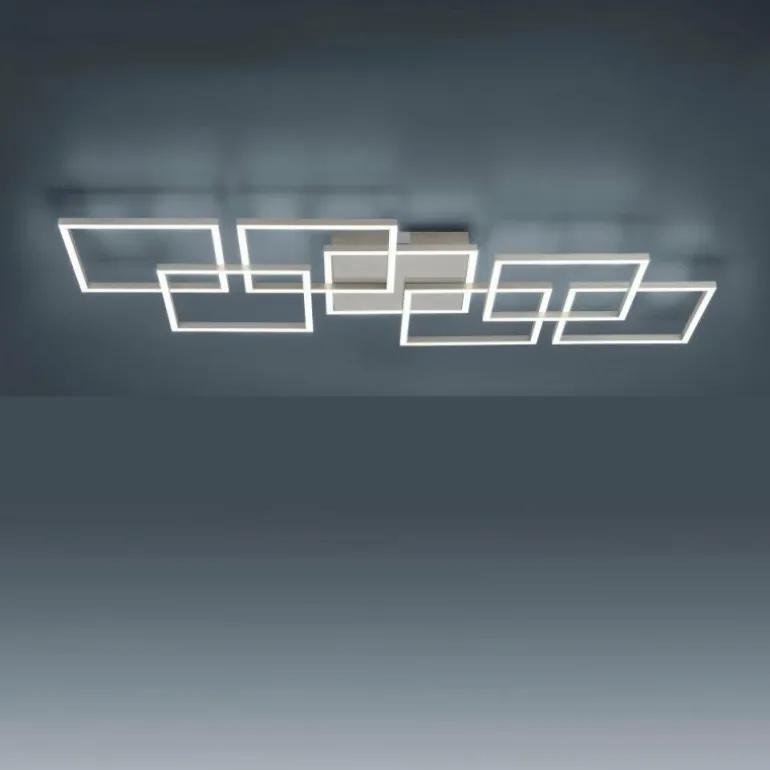 Plafonnier Paul-Neuhaus Q-INIGO LED Acier brossé, 7 lumières, Télécommandes