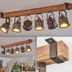 Plafonnier Pehefito Brun, Noir, 6 lumières