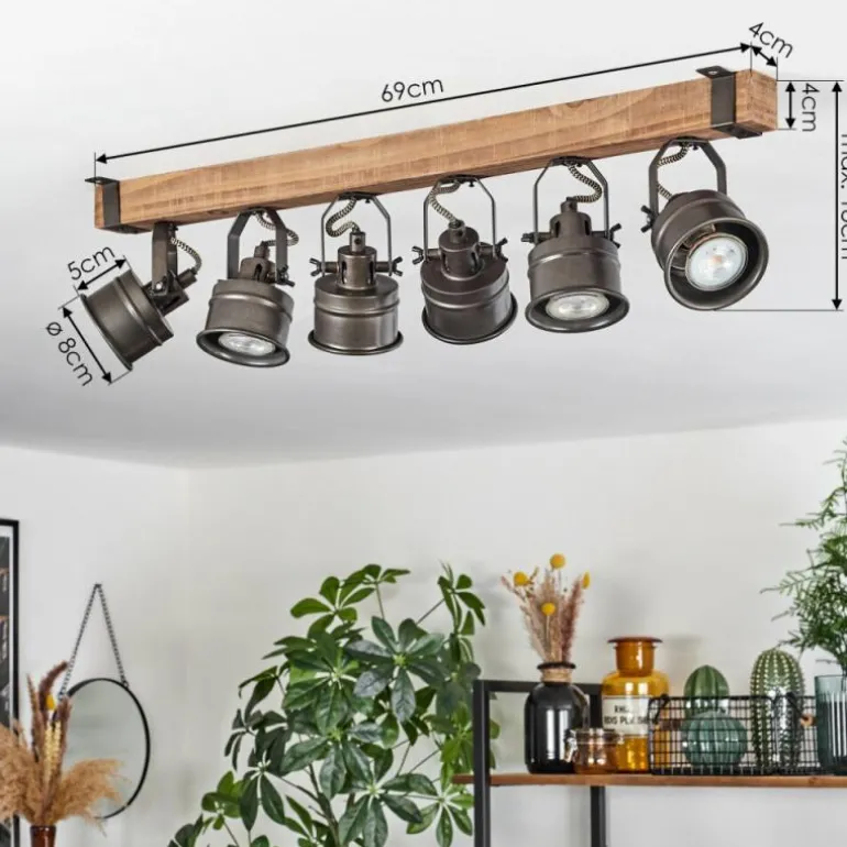 Plafonnier Pehefito Brun, Noir, 6 lumières