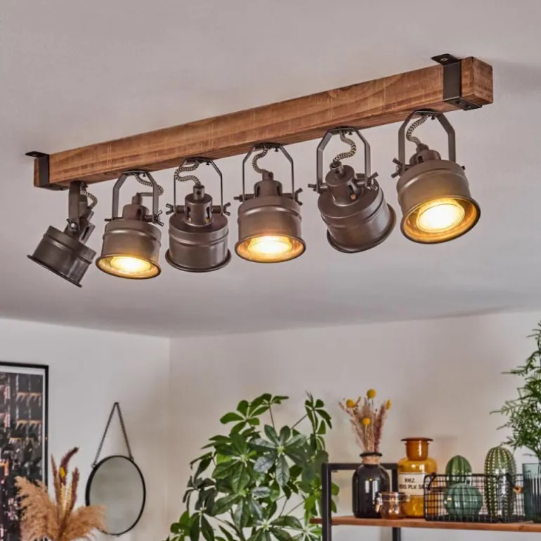 Plafonnier Pehefito Brun, Noir, 6 lumières