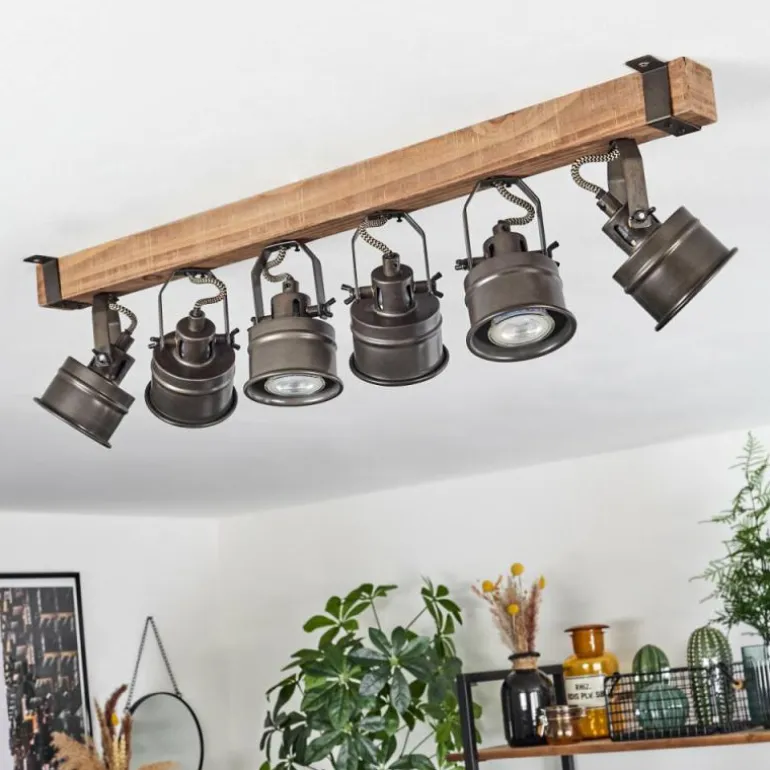 Plafonnier Pehefito Brun, Noir, 6 lumières