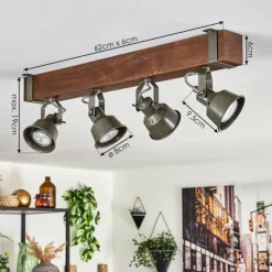 Plafonnier Pehefito Brun, Noir, 4 lumières