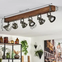 Plafonnier Pehefito Brun, Noir, 6 lumières