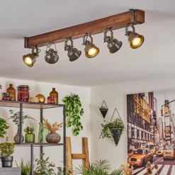 Plafonnier Pehefito Brun, Noir, 6 lumières