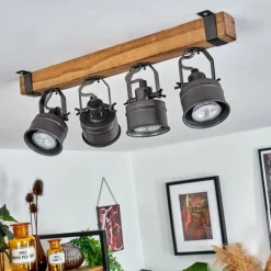 Plafonnier Pehefito Gris, Bois foncé, Noir, 4 lumières