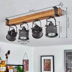 Plafonnier Pehefito Gris, Bois foncé, Noir, 4 lumières