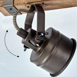 Plafonnier Pehefito Gris, Bois foncé, Noir, 4 lumières