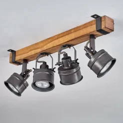 Plafonnier Pehefito Gris, Bois foncé, Noir, 4 lumières