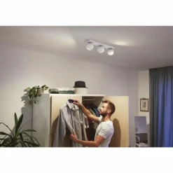 Plafonnier Philips Hue Buckram LED Blanc, 3 lumières, Télécommandes