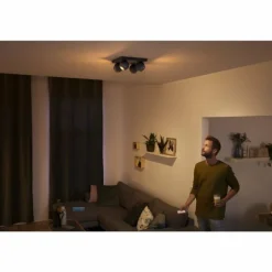 Plafonnier Philips Hue Buckram LED Noir, 4 lumières, Télécommandes