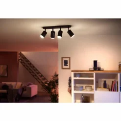 Plafonnier Philips Hue Fugato LED Noir, 4 lumières, Changeur de couleurs