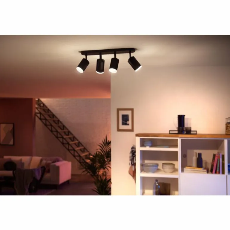 Plafonnier Philips Hue Fugato LED Noir, 4 lumières, Changeur de couleurs