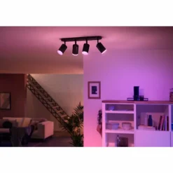 Plafonnier Philips Hue Fugato LED Noir, 4 lumières, Changeur de couleurs