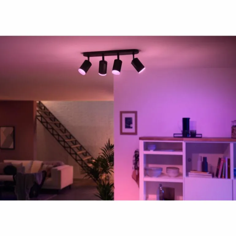 Plafonnier Philips Hue Fugato LED Noir, 4 lumières, Changeur de couleurs