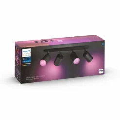 Plafonnier Philips Hue Fugato LED Noir, 4 lumières, Changeur de couleurs