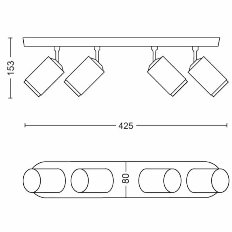 Plafonnier Philips Hue Fugato LED Noir, 4 lumières, Changeur de couleurs