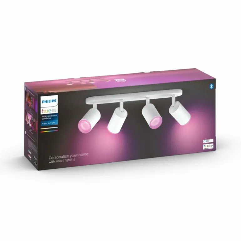 Plafonnier Philips Hue Fugato LED Blanc, 4 lumières, Changeur de couleurs