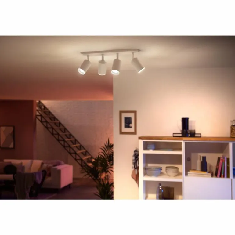 Plafonnier Philips Hue Fugato LED Blanc, 4 lumières, Changeur de couleurs