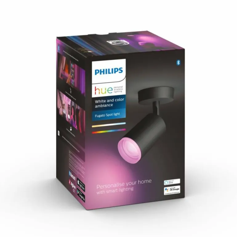 Plafonnier Philips Hue Fugato LED Noir, 1 lumière, Changeur de couleurs