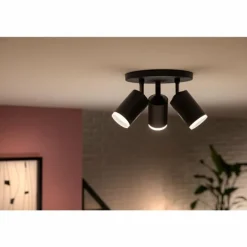 Plafonnier Philips Hue Fugato LED Noir, 3 lumières, Changeur de couleurs
