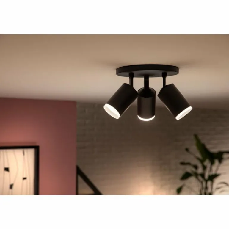 Plafonnier Philips Hue Fugato LED Noir, 3 lumières, Changeur de couleurs