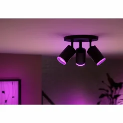 Plafonnier Philips Hue Fugato LED Noir, 3 lumières, Changeur de couleurs