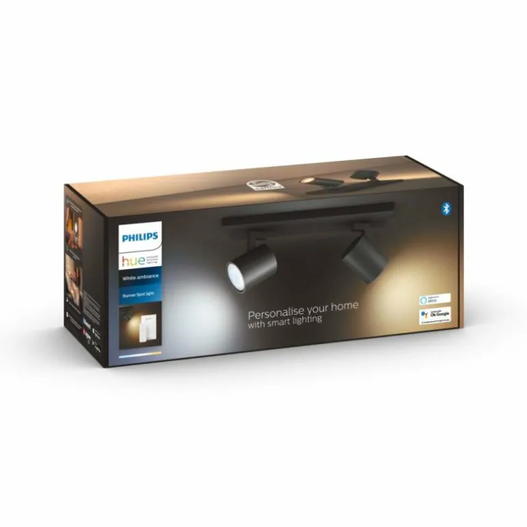 Plafonnier Philips Hue Runner LED Noir, 2 lumières, Télécommandes