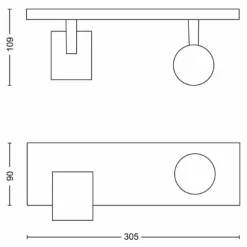 Plafonnier Philips myLiving Runner Noir, 2 lumières