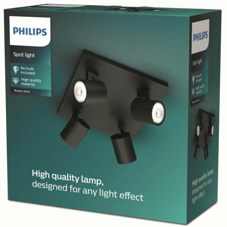 Plafonnier Philips myLiving Runner Noir, 4 lumières