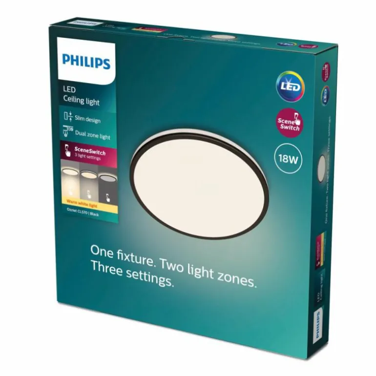 Plafonnier Philips Ozziet LED Noir, Blanc, 1 lumière