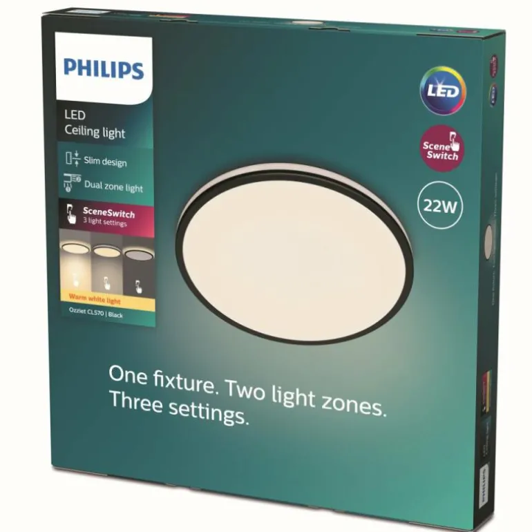 Plafonnier Philips Ozziet LED Noir, Blanc, 1 lumière