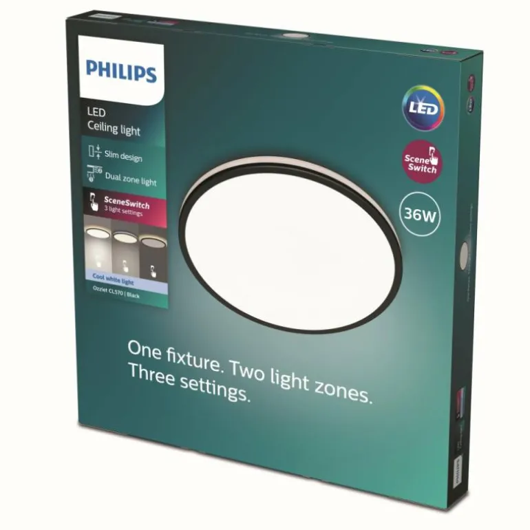 Plafonnier Philips Ozziet LED Noir, Blanc, 1 lumière
