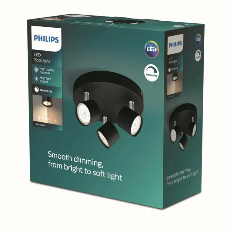 Plafonnier Philips Star LED Noir, 3 lumières