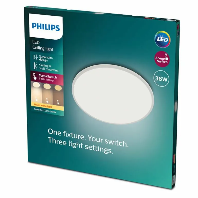 Plafonnier Philips Superslim CL550 LED Blanc, 1 lumière