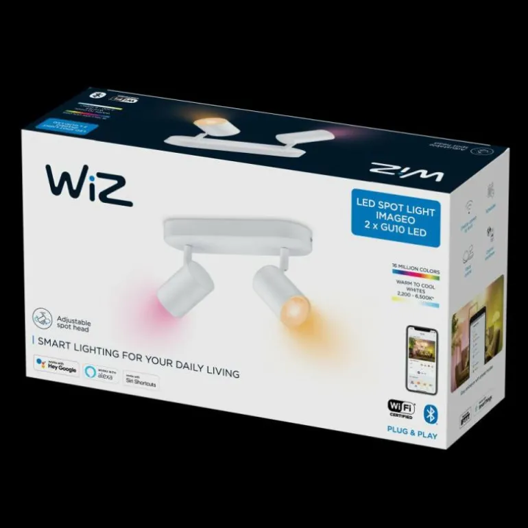 Plafonnier Philips WiZ IMAGEO LED Blanc, 2 lumières, Changeur de couleurs