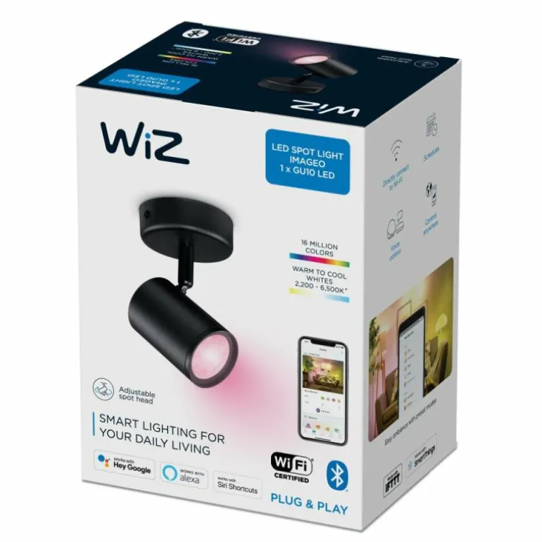 Plafonnier Philips WiZ IMAGEO LED Noir, 1 lumière, Changeur de couleurs