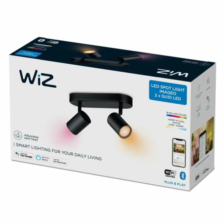 Plafonnier Philips WiZ IMAGEO LED Noir, 2 lumières, Changeur de couleurs