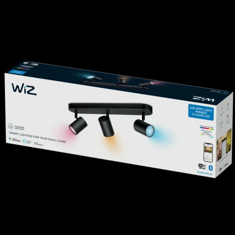 Plafonnier Philips WiZ IMAGEO LED Noir, 3 lumières, Changeur de couleurs