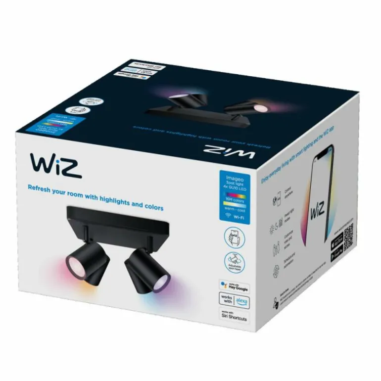 Plafonnier Philips WiZ IMAGEO LED Noir, 4 lumières, Changeur de couleurs