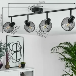 Plafonnier Pipisu Noir, 4 lumières