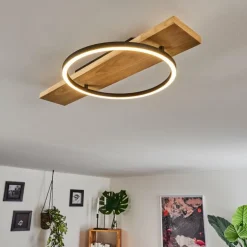 Plafonnier Pompu LED Bois clair, Noir, 1 lumière