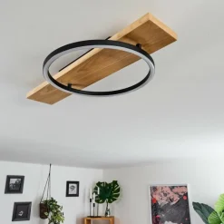 Plafonnier Pompu LED Bois clair, Noir, 1 lumière