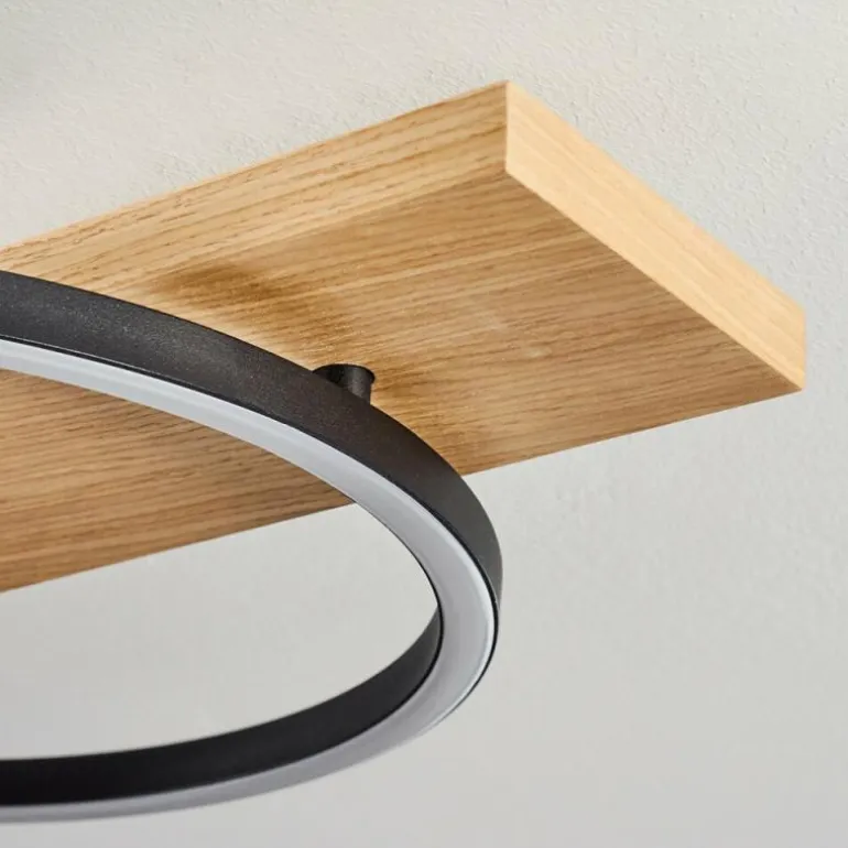 Plafonnier Pompu LED Bois clair, Noir, 1 lumière