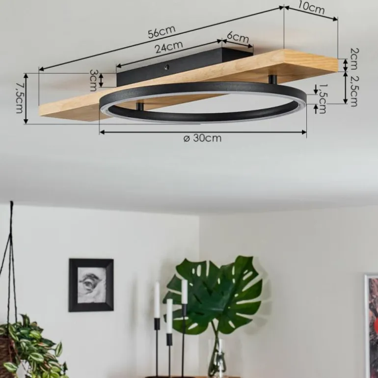 Plafonnier Pompu LED Bois clair, Noir, 1 lumière