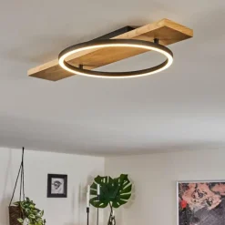 Plafonnier Pompu LED Bois clair, Noir, 1 lumière